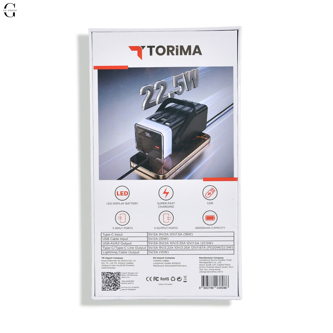 Power Bank Torima TRM-1041 40000mAh 22.5W Fast Charge з LED-дисплеєм та 5 виходами Чорний