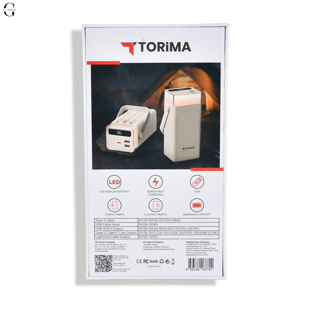 Power Bank Torima TRM-1041 40000mAh 22.5W Fast Charge с LED-дисплеем и 5 выходами Белый