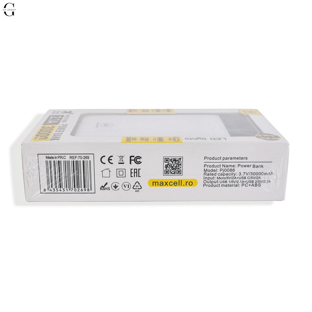Power Bank MAXCELL 30000mAh PJ0086B J91B, зовнішній аккумулятор 2.1A з LED-індикатором