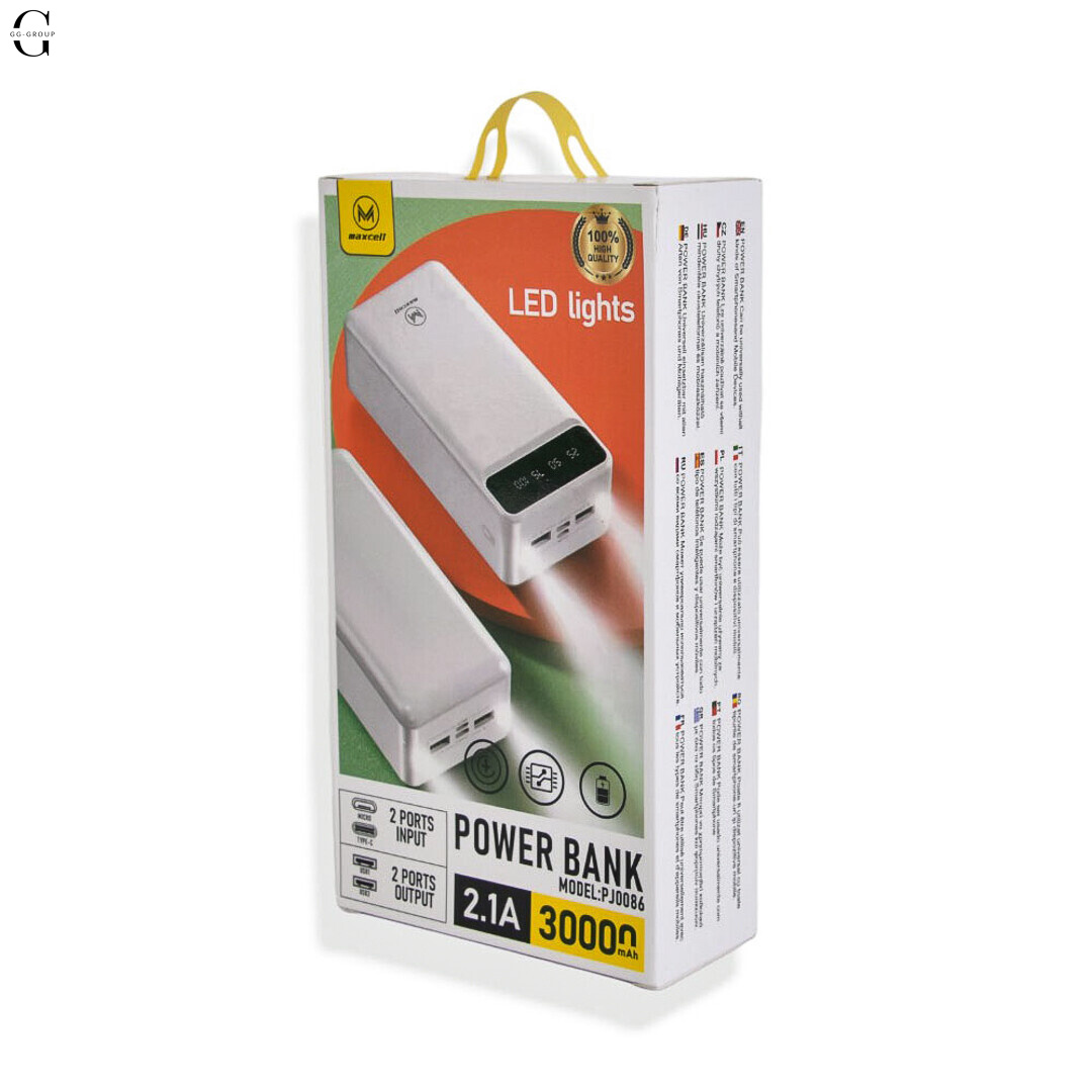Power Bank MAXCELL 30000mAh PJ0086B J91B, зовнішній аккумулятор 2.1A з LED-індикатором