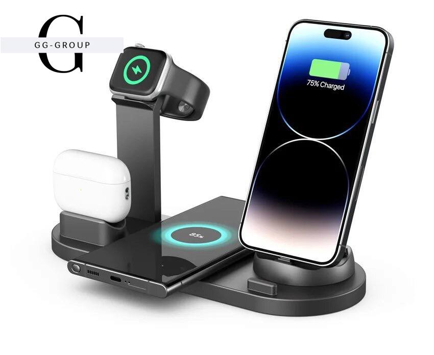 Беспроводное зарядное устройство 5 в 1 подставка для iPhone 15, 14, 13, 12, 11 X, Apple Watch Airpods