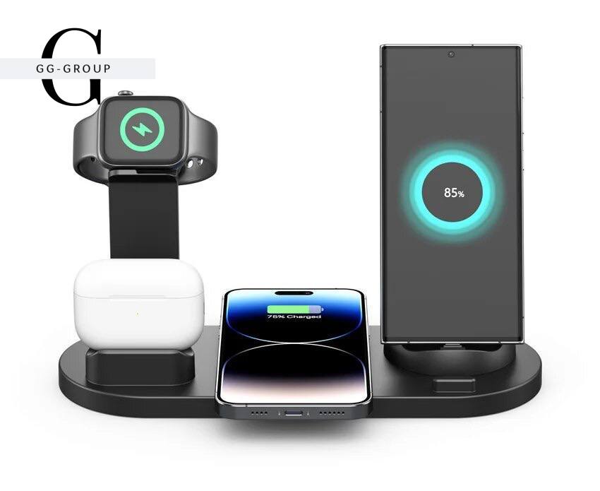 Беспроводное зарядное устройство 5 в 1 подставка для iPhone 15, 14, 13, 12, 11 X, Apple Watch Airpods