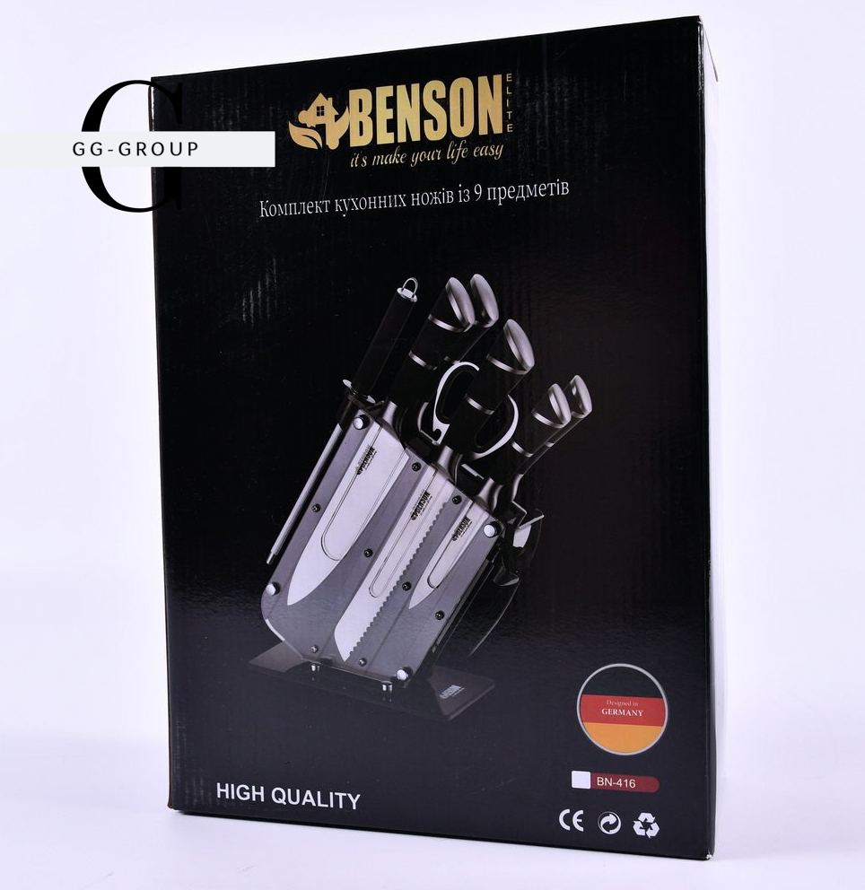 Набор кухонных ножей на подставке 9 предметов Benson BN-416