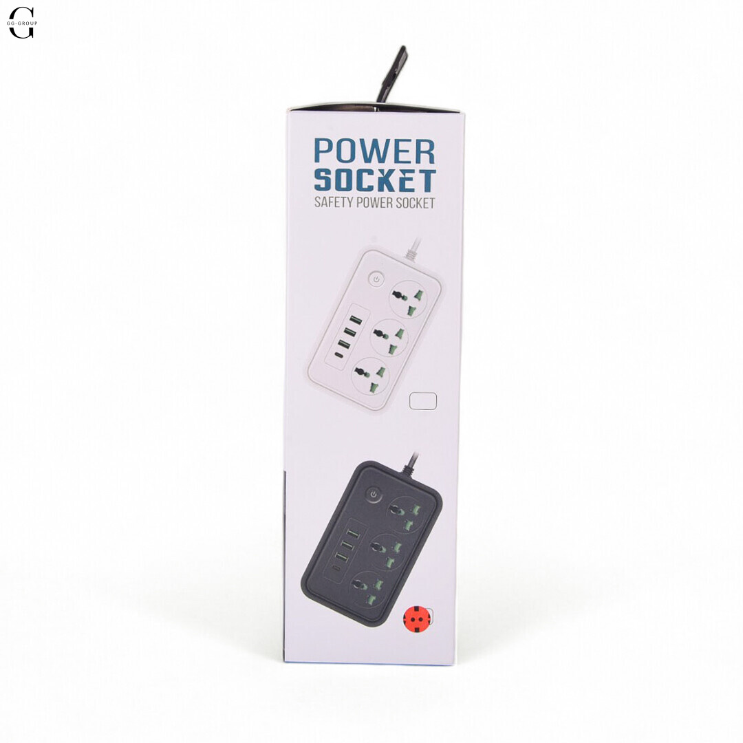 Сетевой фильтр Удлинитель с USB Т-61 (3×220В+3×USB+1×Type-C), , Черный 2m