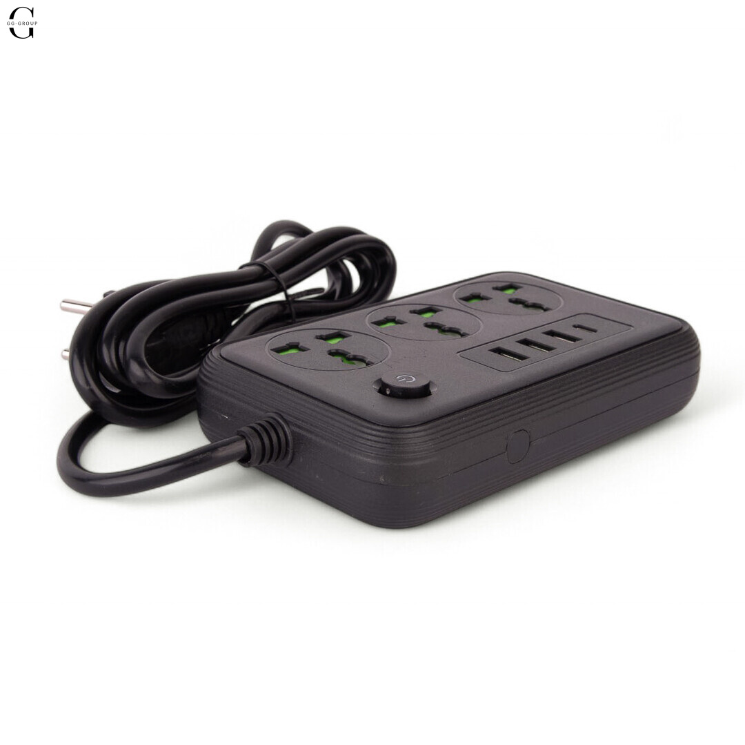 Сетевой фильтр Удлинитель с USB Т-61 (3×220В+3×USB+1×Type-C), , Черный 2m