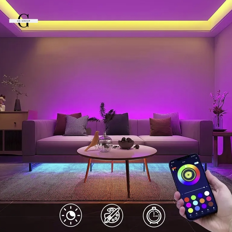 Яскрава та стильна світлодіодна стрічка 5050 RGB - 16 кольорів, IP65, 55 люмен, 9000 годин роботи від USB 5V з Bluetooth З мобільним додатком