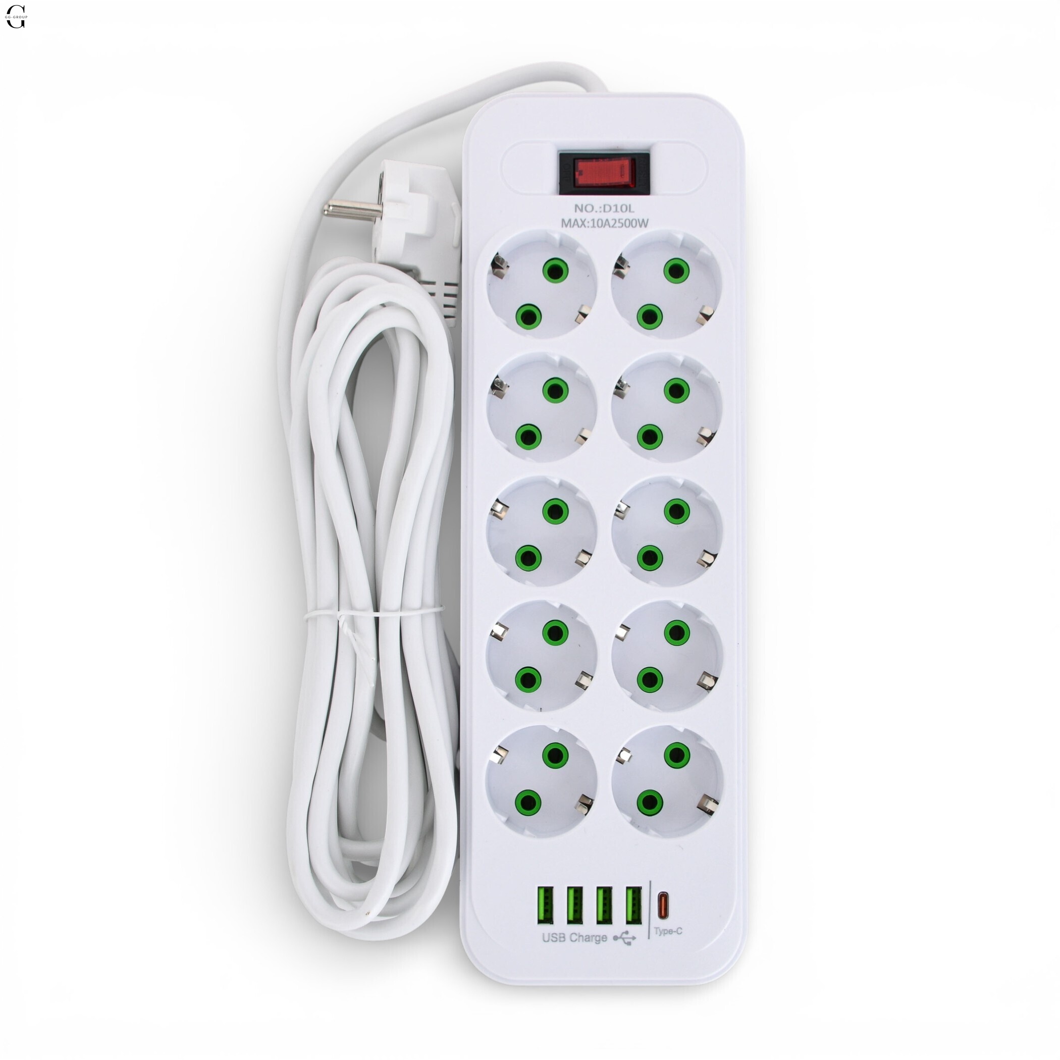 Сетевой фильтр Удлинитель USB ТК-15 (10×220В+4×USB+1×Type-C), F26u, Белый, 5 м