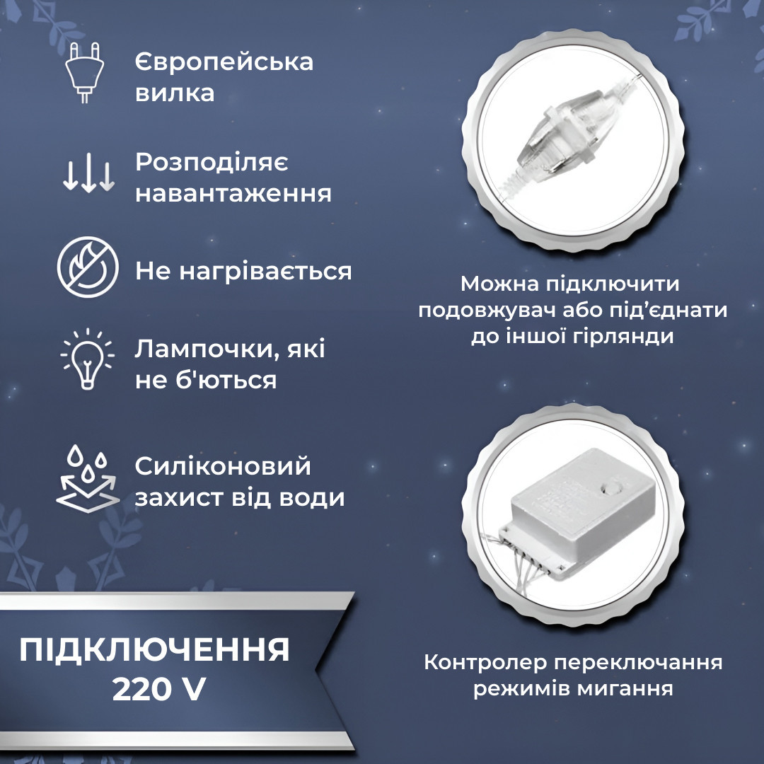 Гірлянда світлодіодна GarlandoPro 600 LED 3х3 м 16 ліній 8 режимів Білий