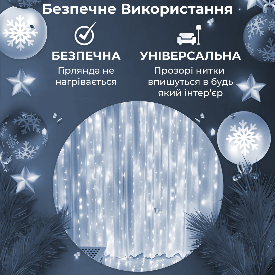 Гірлянда світлодіодна GarlandoPro 600 LED 3х3 м 16 ліній 8 режимів Білий