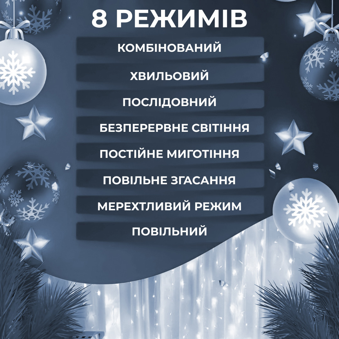Гірлянда світлодіодна GarlandoPro 600 LED 3х3 м 16 ліній 8 режимів Білий