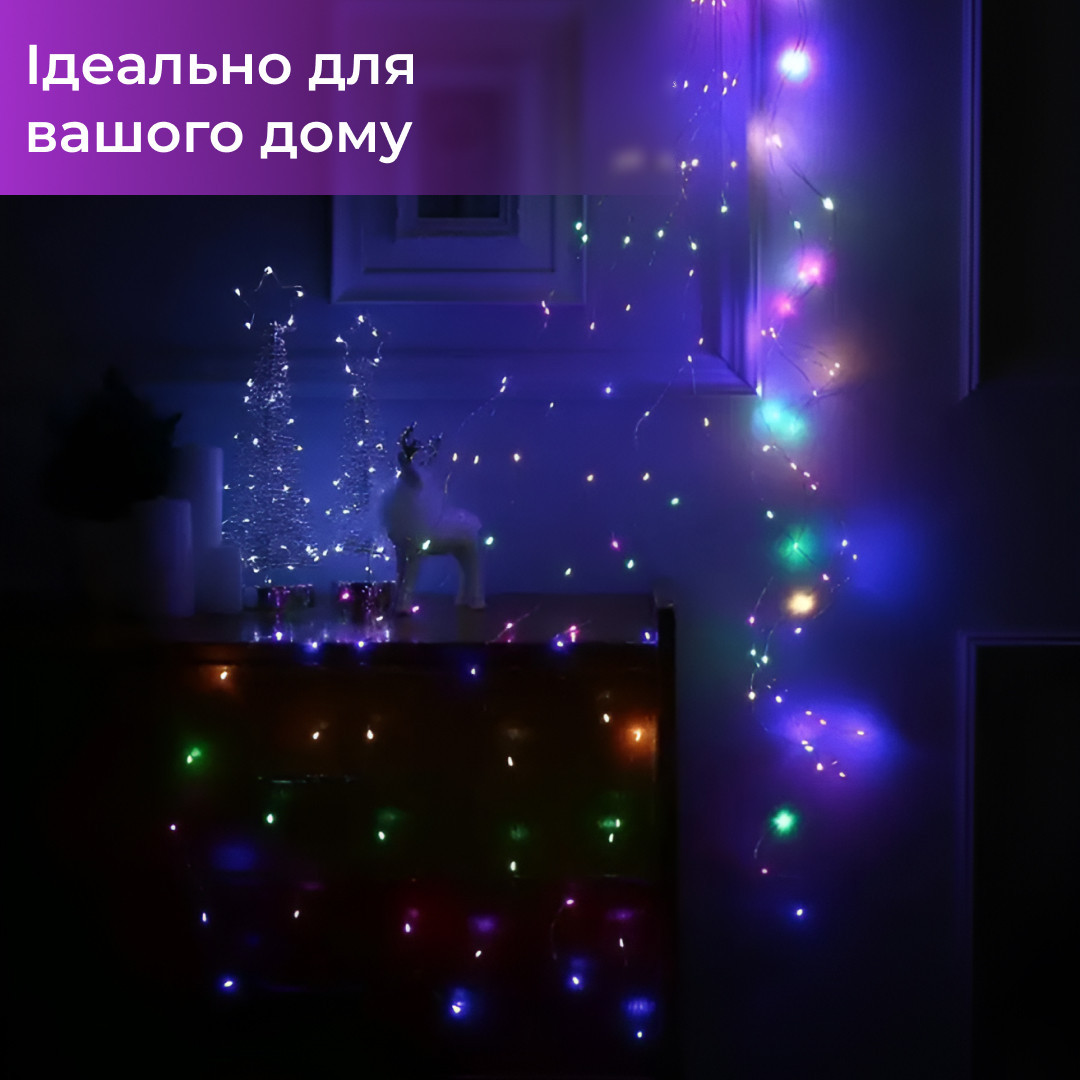 Гирлянда светодиодная на батарейках+USB GarlandoPro 50LED 5м медный провод гирлянды роса