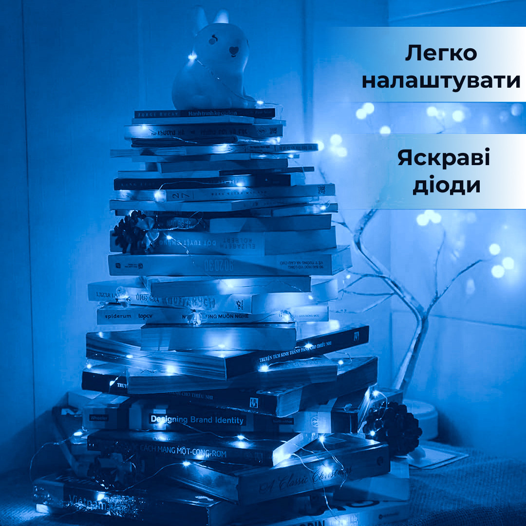 Светодиодная гирлянда на батарейках+USB GarlandoPro 50LED 5м медный провод гирлянды роса Синий