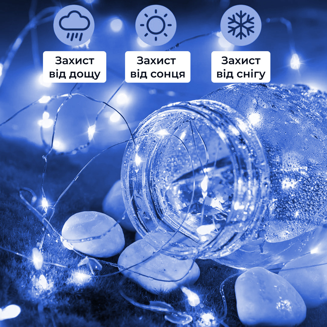 Светодиодная гирлянда на батарейках+USB GarlandoPro 50LED 5м медный провод гирлянды роса Синий