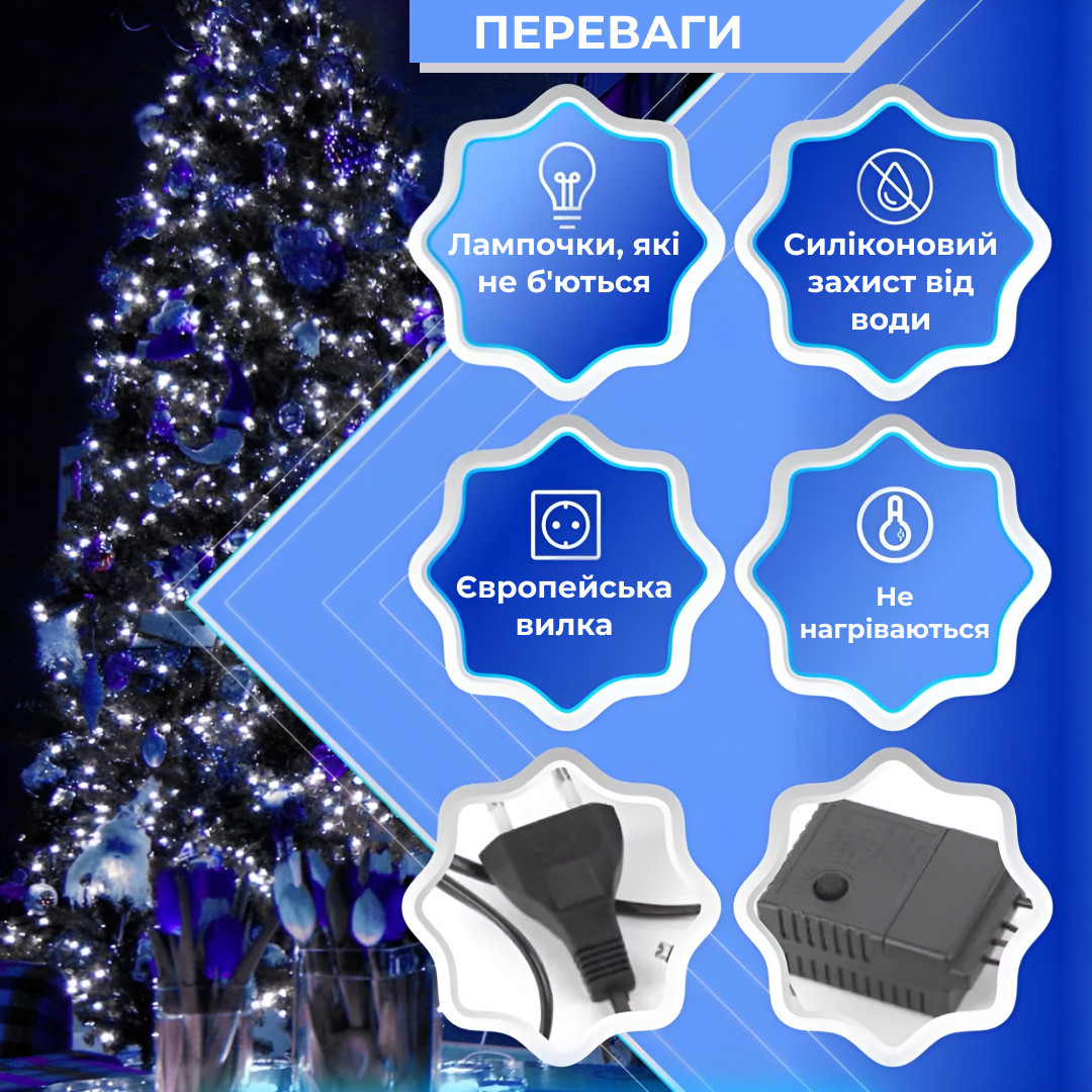 Гирлянда Роса Капля 100 метров 1000 LED светодиодная гирлянда в катушке медный провод 8 функций + пульт Синий