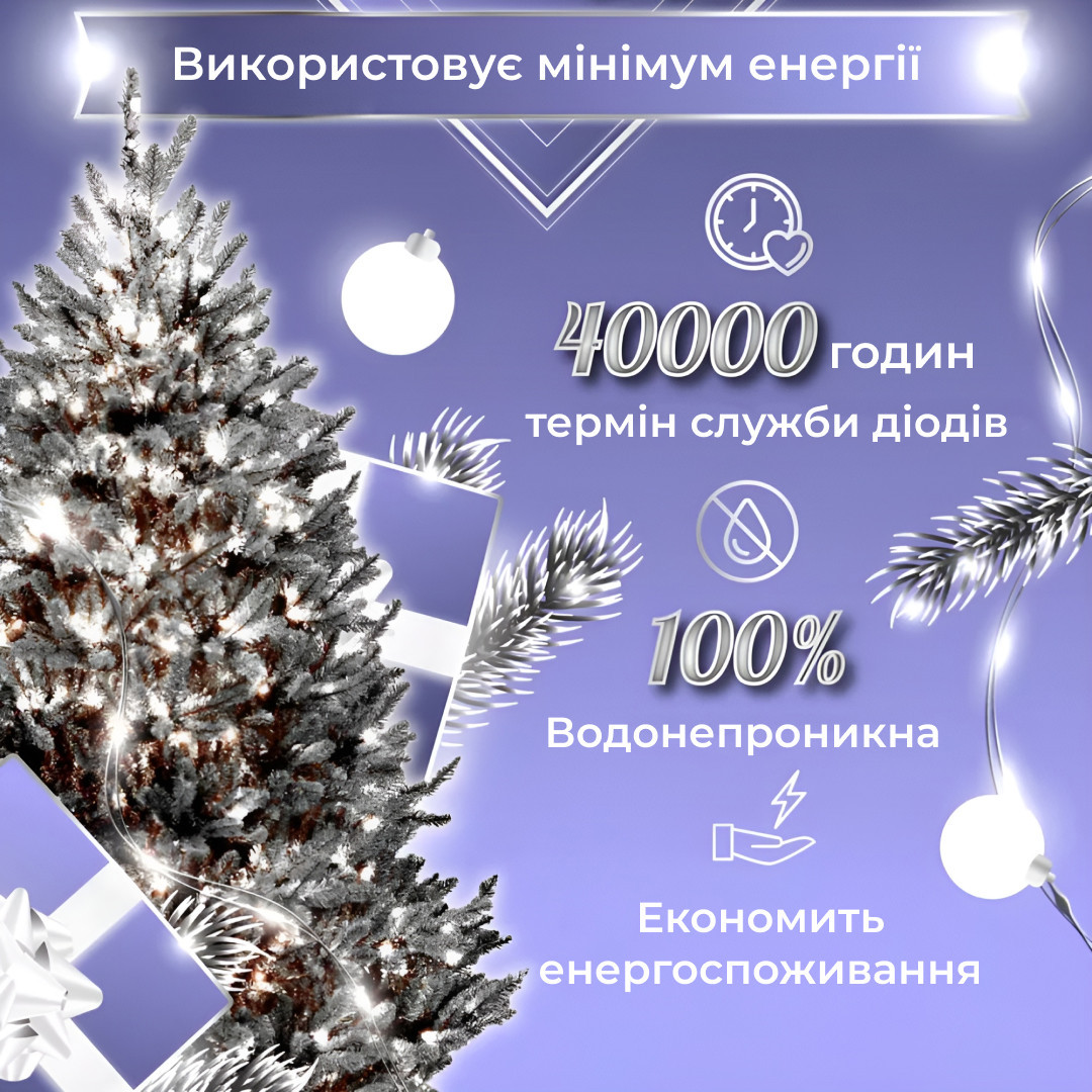 Гірлянда Роса мішура  Крапля 30 метрів 1000 LED світлодіодна гірлянда в котушці мідний провід 8 функцій мікс 