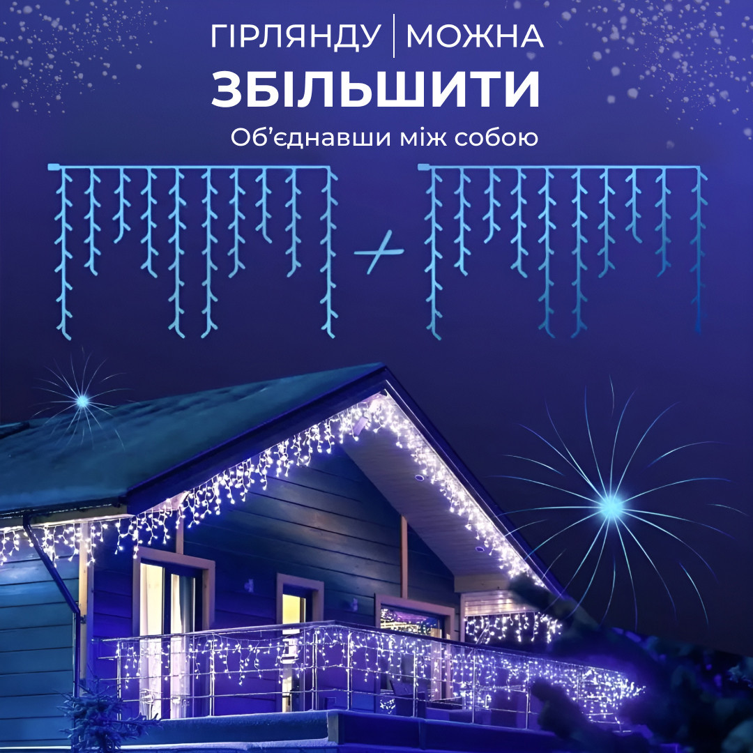 Гирлянда уличная светодиодная 120 LED 6 метров белая проволока бахрома 27 нитей Синий