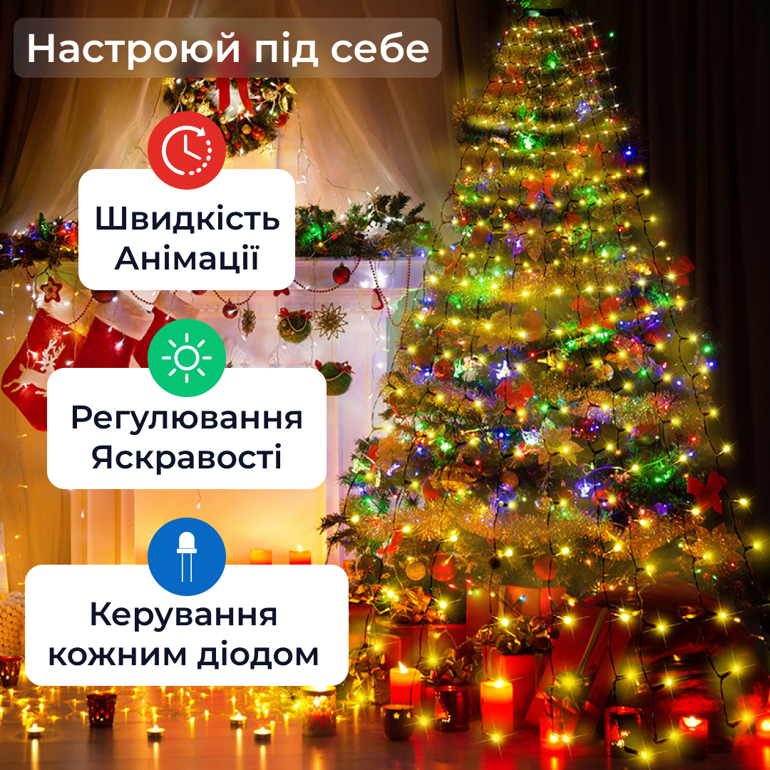 Розумна гірлянда GarlandoPro 1733044ML 250LED 2.5 м 10 ліній гірлянди роса