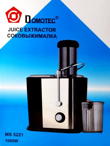Електричний соковитискач Domotec MS-5221 1000 Вт для приготування свіжих соків із фруктів та овочів