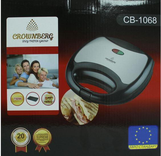 Бутербродниця гриль Crownberg CB-1068 750 Вт для гарячих сендвічів Black/Silver