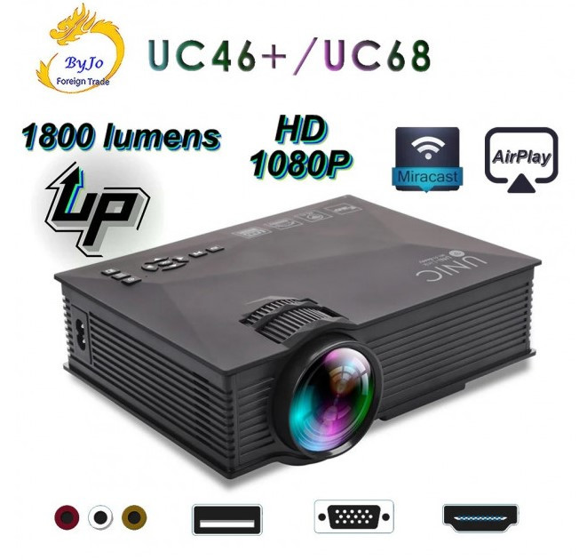 Светодиодный проектор UNIC UC68 BK с Wi-Fi, поддержкой Full HD 1080P и яркостью 1800 лм