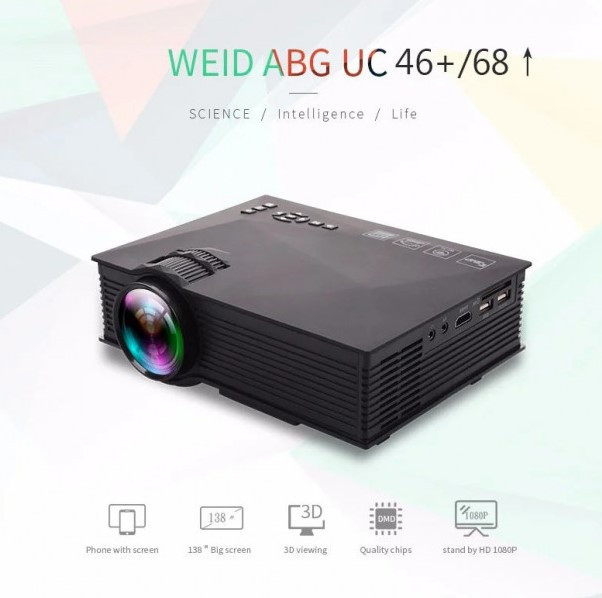 Светодиодный проектор UNIC UC68 BK с Wi-Fi, поддержкой Full HD 1080P и яркостью 1800 лм