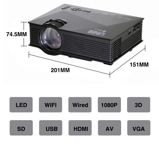 Светодиодный проектор UNIC UC68 BK с Wi-Fi, поддержкой Full HD 1080P и яркостью 1800 лм