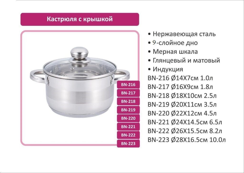 Кастрюля с крышкой Benson BN-217 (ёмкость 1.8 л)