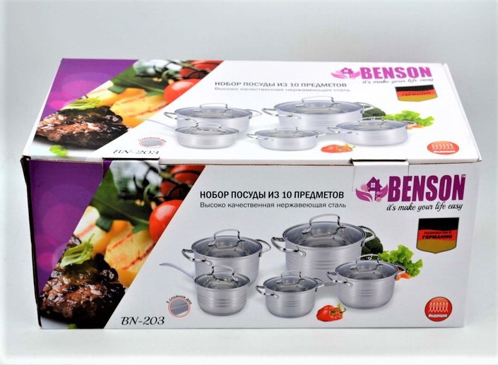 Набор посуды Benson BN-203 (ёмкость 2,1 л, 2,1 л, 2,9 л, 3,9 л, 6,5 л)