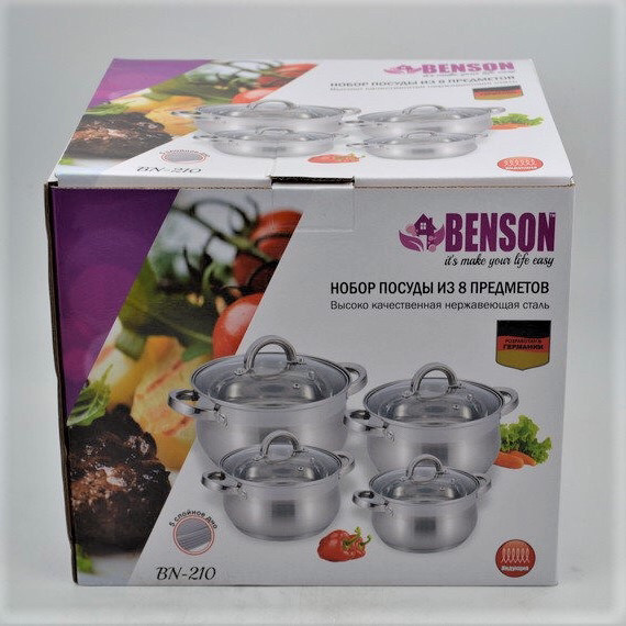 Набор кастрюль Benson BN-210 (ёмкость 2,1 л, 2,9 л, 3,9 л, 6,5 л)