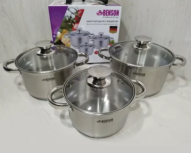 Набор кастрюль Benson BN-198 (ёмкость 2,1 л, 2,9 л, 3,9 л)