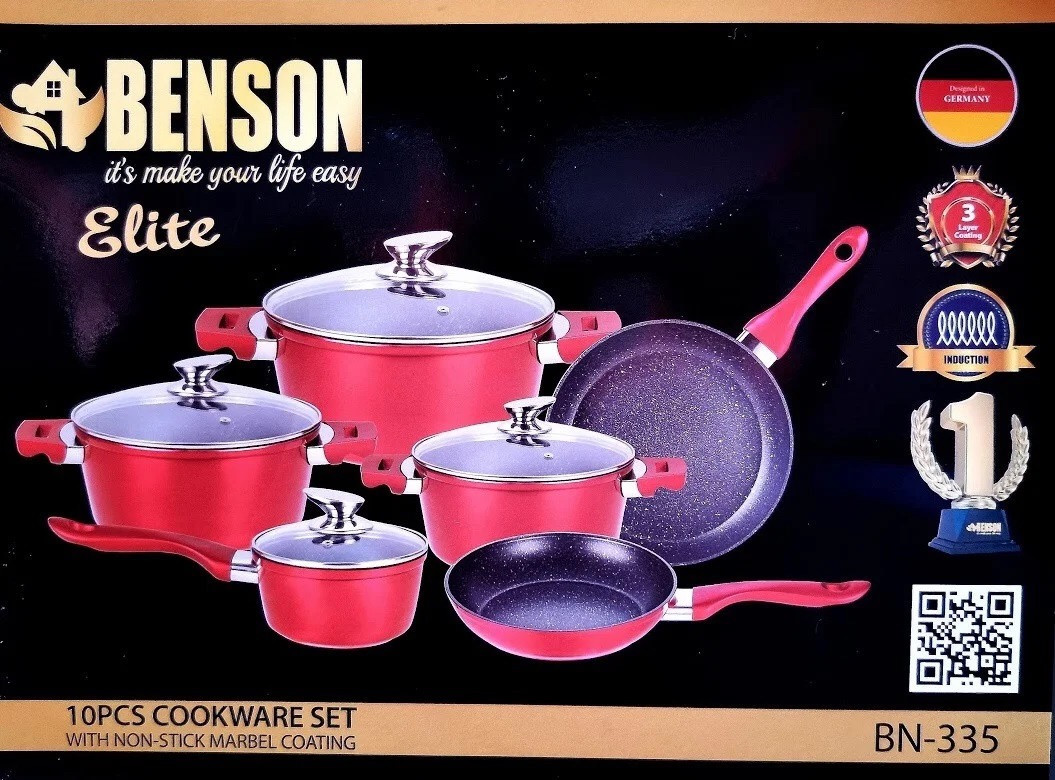 Комплект кастрюль и сковород Benson BN-335 с мраморным покрытием и крышками