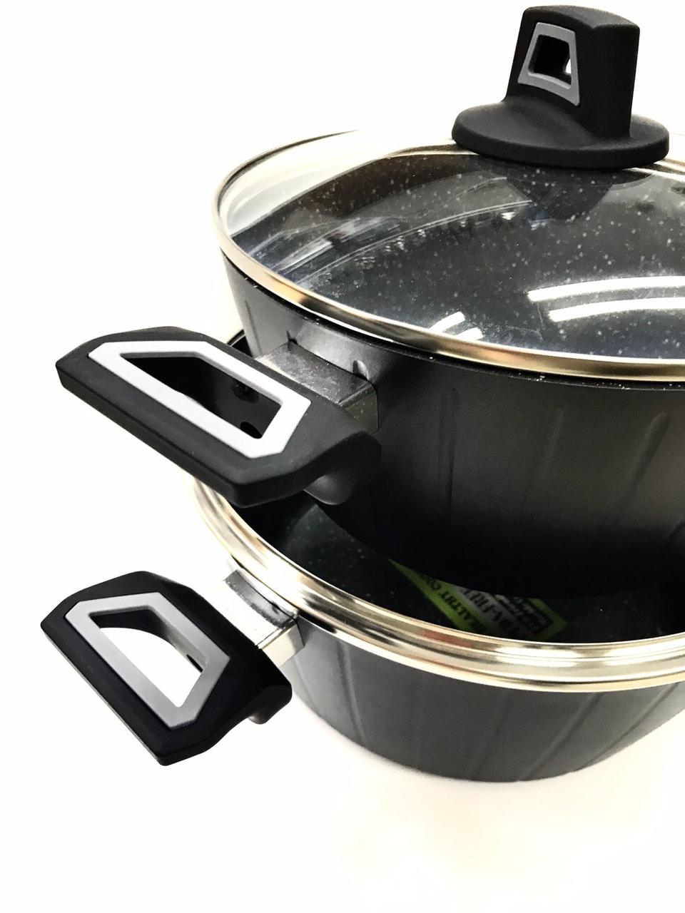 Комплект кастрюль и сковороды Benson BN-344 с антипригарным мраморным покрытием и стеклянными крышками