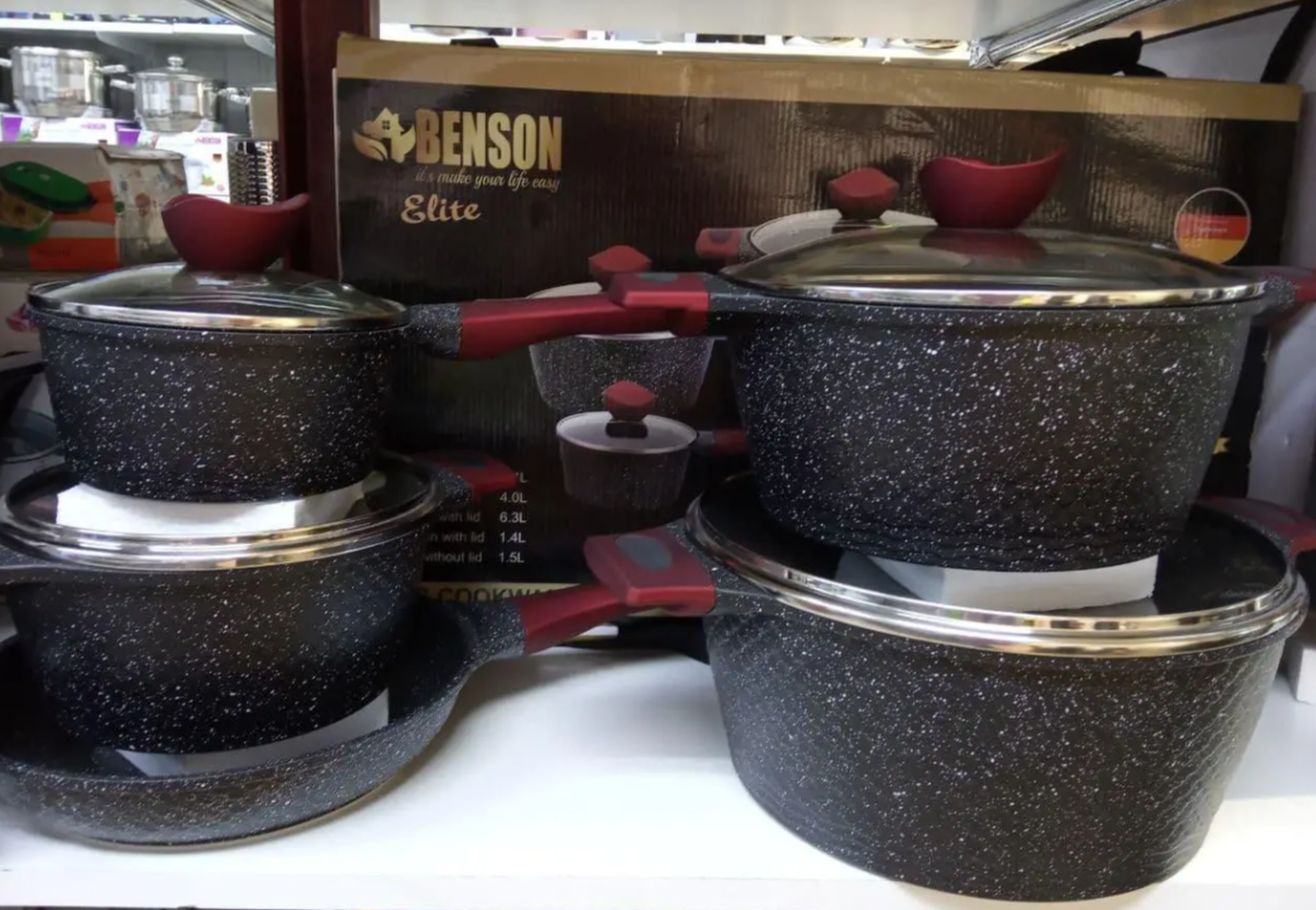 Набор кастрюль и сковородок Benson BN-338 с антипригарным мраморным покрытием и крышками