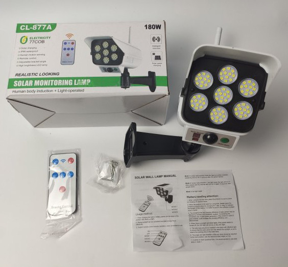 Уличный фонарь на солнечной батарее с датчиком движения и пультом SOLAR MONITORING LAMP CL-877A в виде камеры