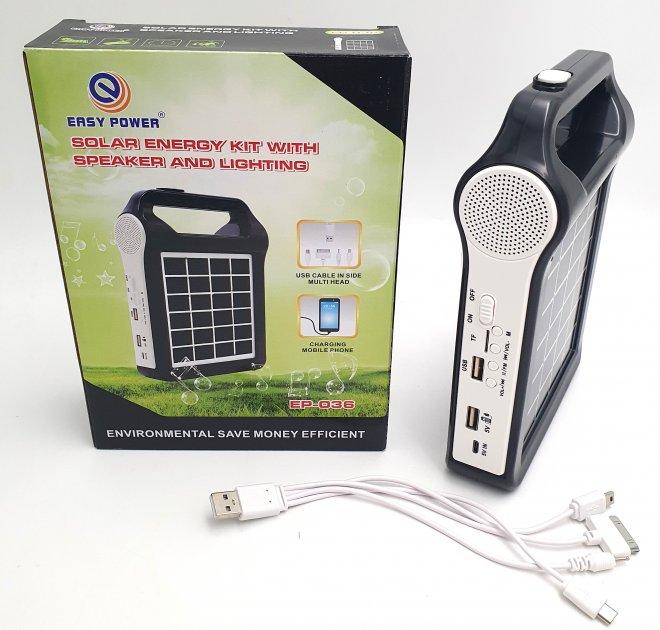 Портативний кемпінговий ліхтар EASY POWER EP-036 на сонячній батареї з Bluetooth, FM, MP3, TF/USB та Power Bank