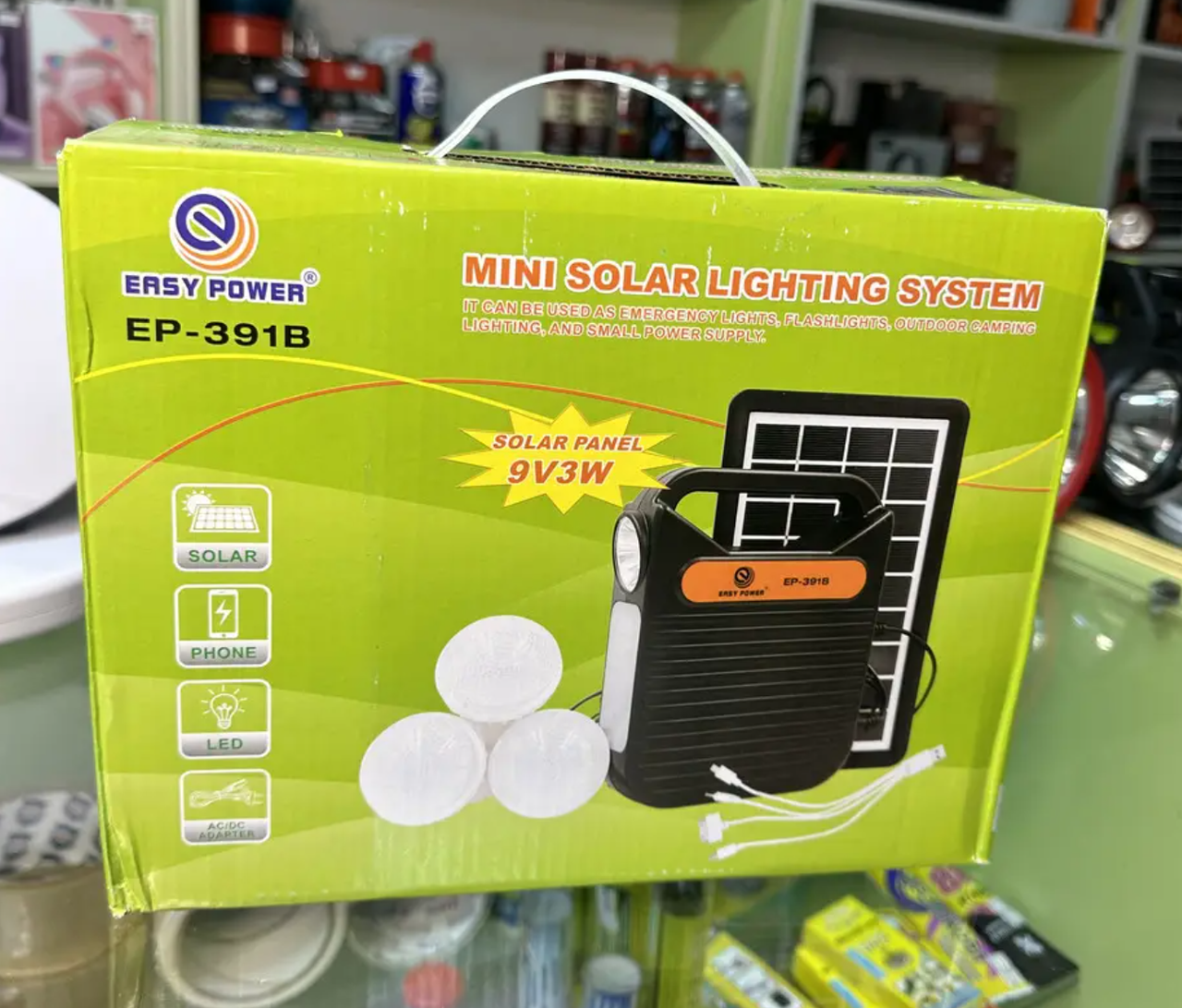 Автономний кемпінговий ліхтар EASY POWER EP-391B на сонячній батареї з Bluetooth, USB та 3 лампочками