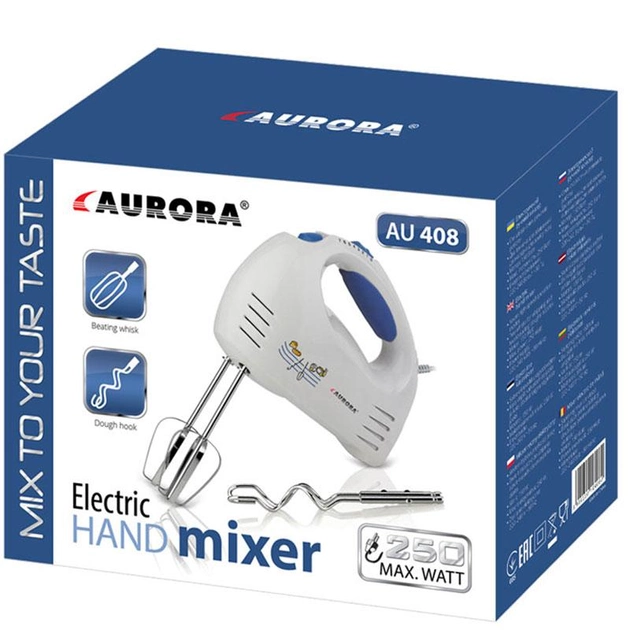 Міксер ручний AURORA AU-408, 150 Вт, 7 швидкостей, режим Turbo, 4 насадки