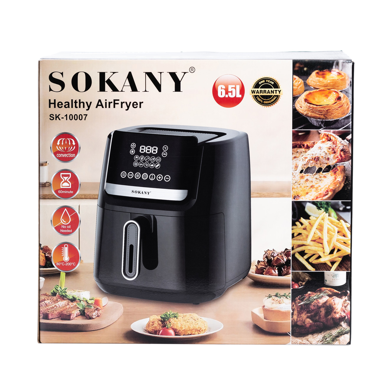 Аэрогриль-фритюрница SOKANY SK-10006 7 л, 1500 Вт, сенсорное управление, таймер