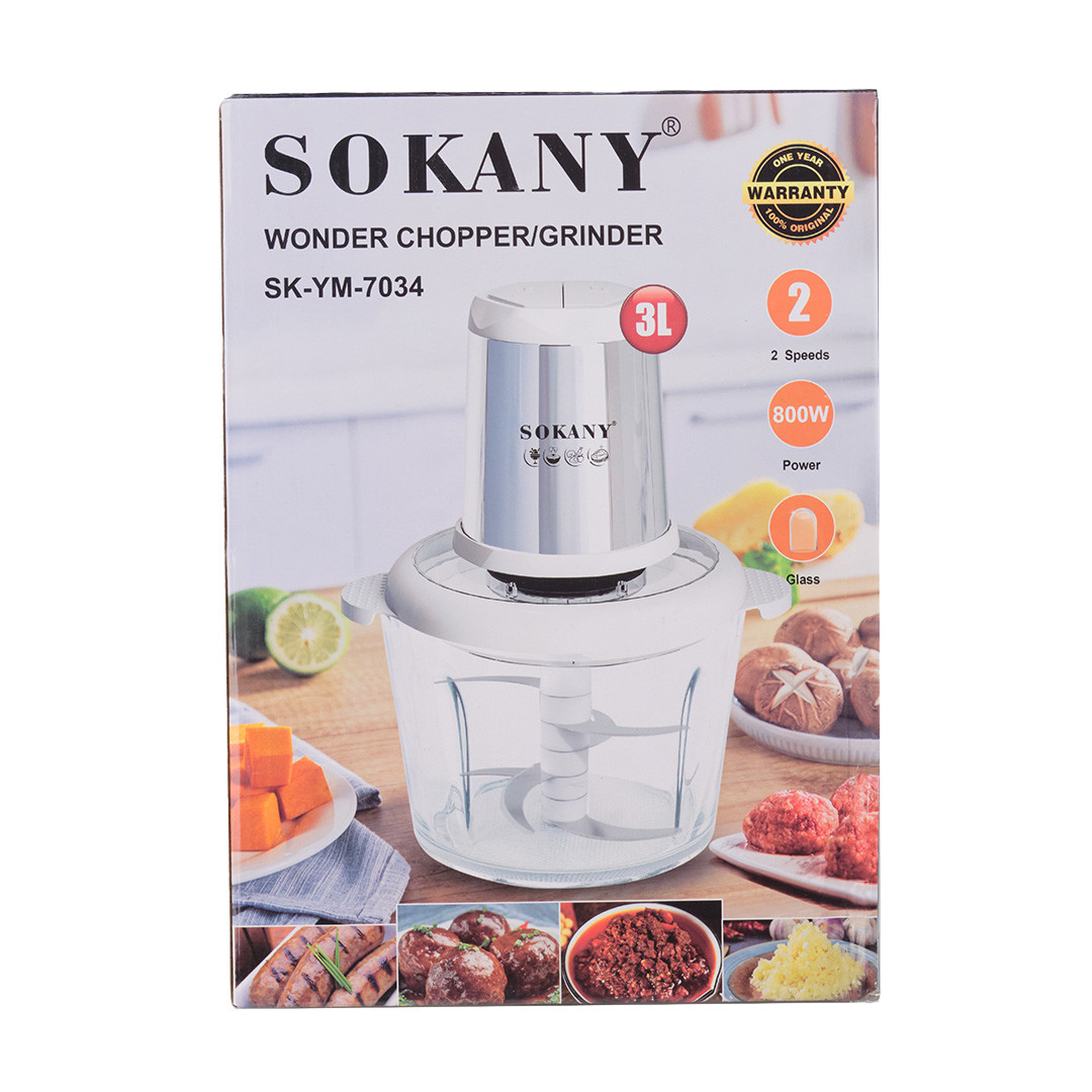 Чоппер электрический 800 Вт измельчитель с чашей 3 литра Sokany мясорубка на 6 лезвий и 2 режима скорости