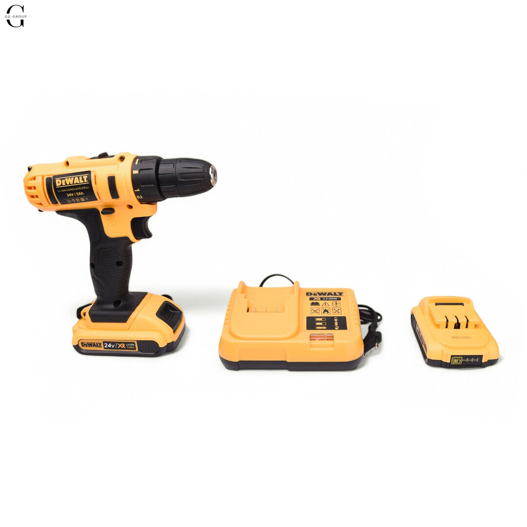 Шуруповерт акумуляторний DeWalt 24V з набором інструментів у кейсі, 2 акумулятори 5.0Ah