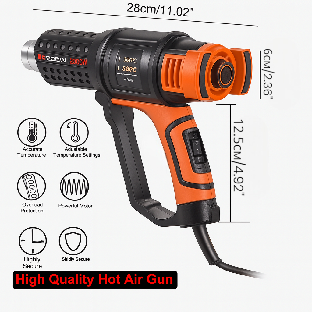 Строительный технический фен CJ-170 2000W 220V с 2 режимами нагрева и защитой от перегрева