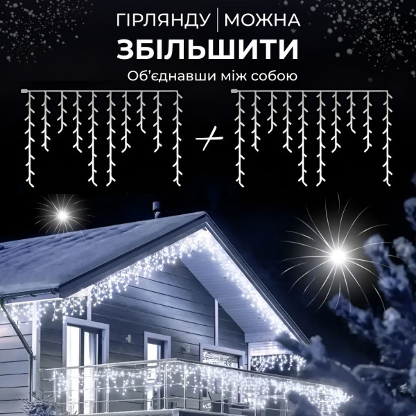Гирлянда уличная Бахрома 3*0.7 м 100 ламп (провод белый) Белый