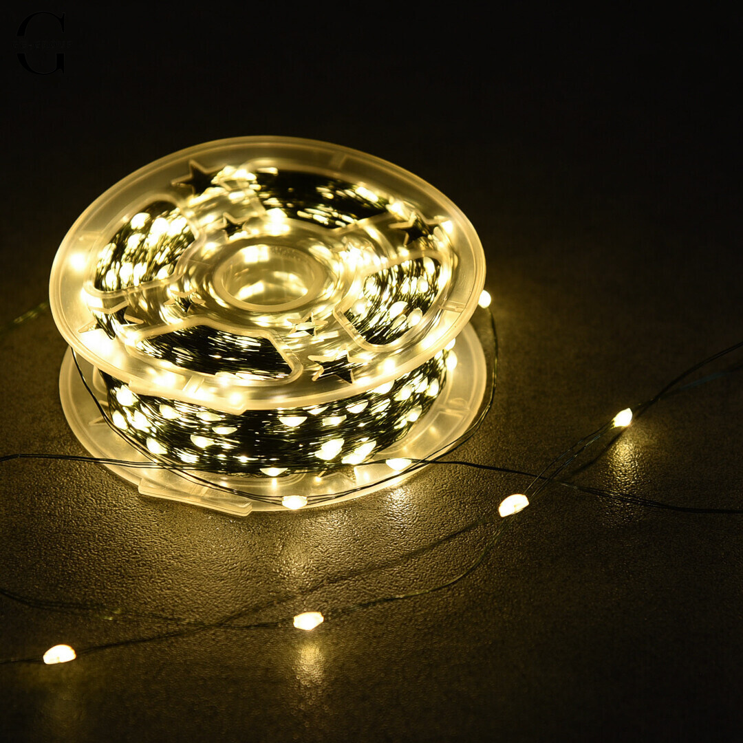 Гірлянда Rossa 50м 500 LED теплий жовтий + RGB, пульт, USB, мідний зелений провід